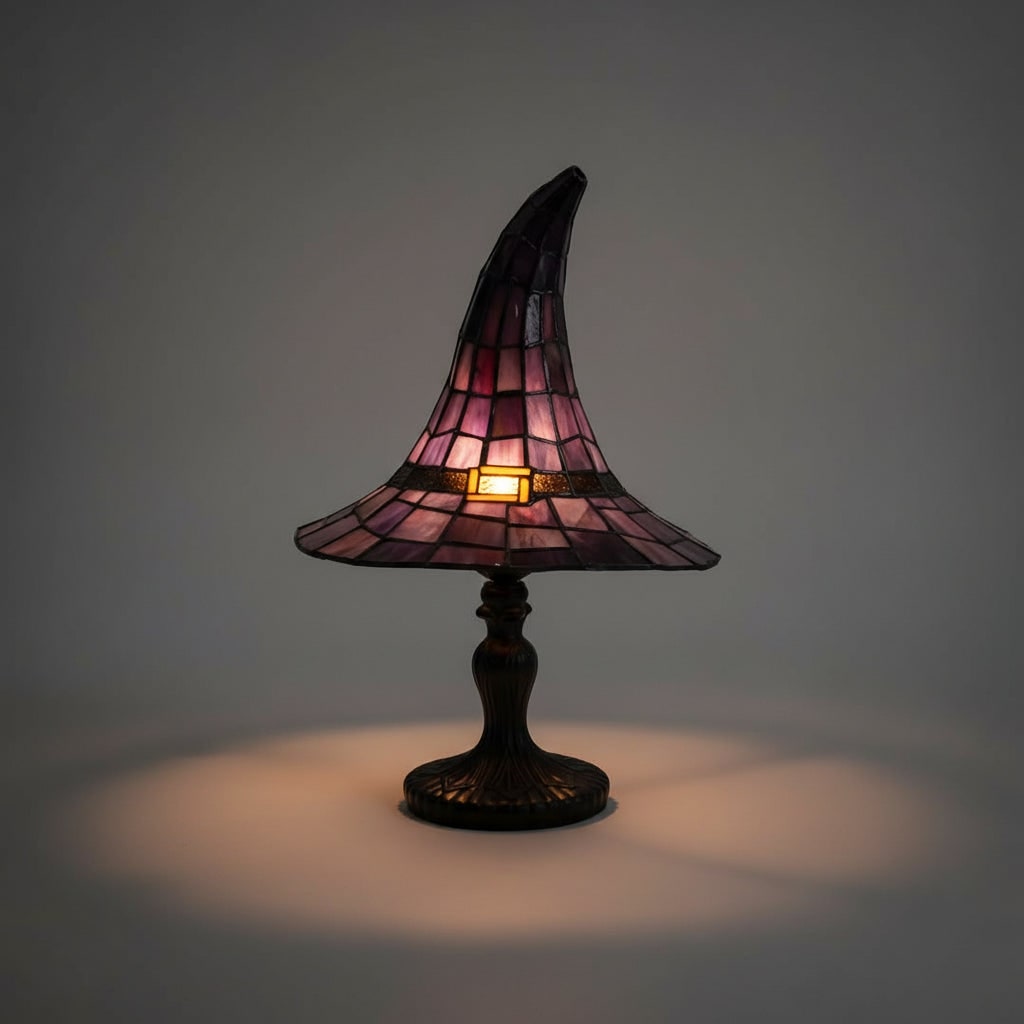Enchanting Stained Glass Table Lamp with Witch Hat Design