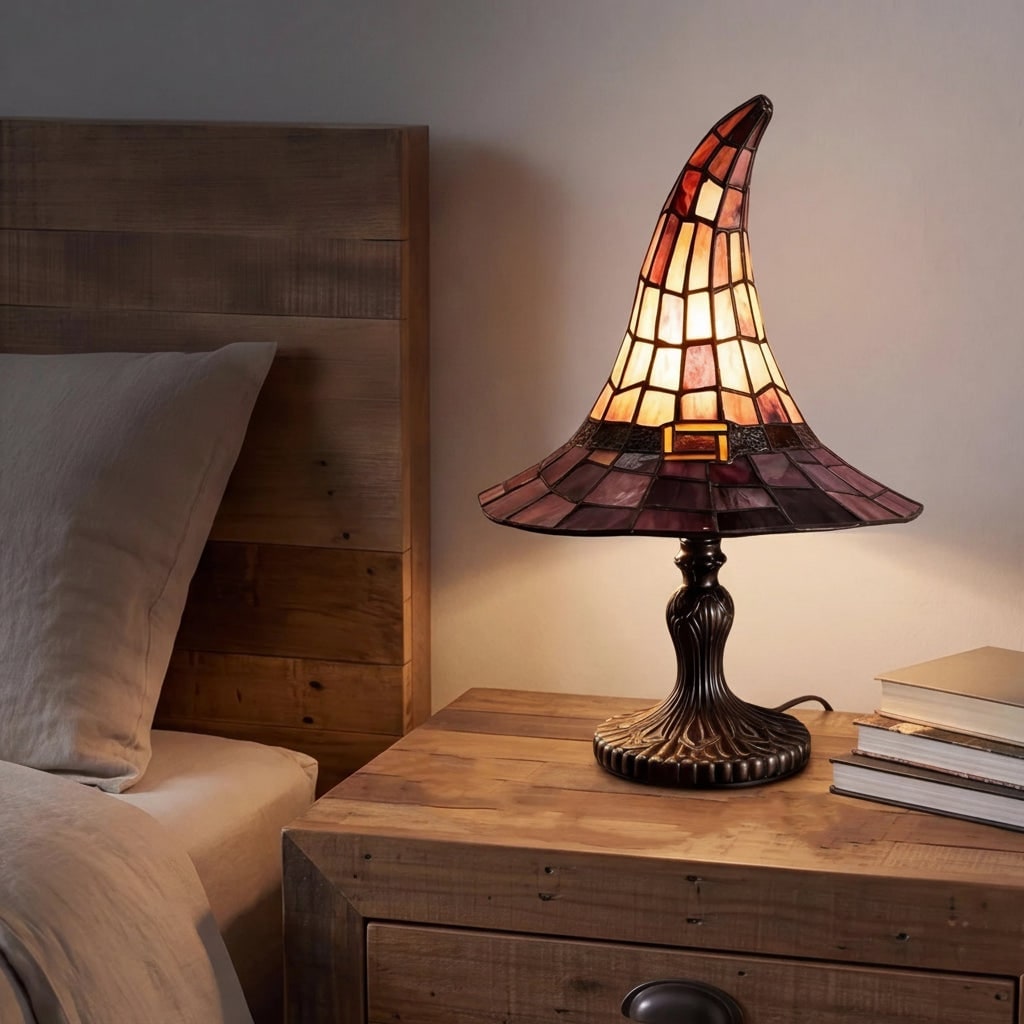 Enchanting Stained Glass Witch Hat Lamps - Set of 2 for Halloween