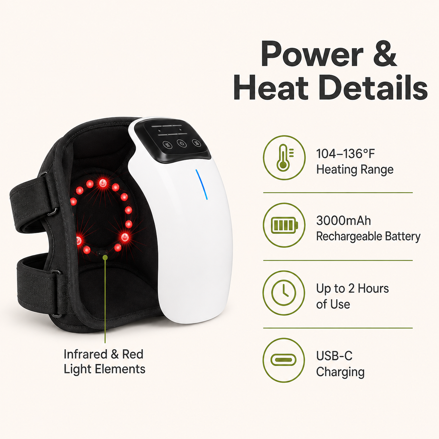 Heated Cordless Knee Massager with Vibration – 3 Heat Settings, 3 Massage Modes, 3000mAh Battery, Adjustable Wrap for Knee, Elbow, Shoulder