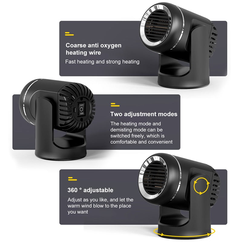 12V Vehicle Heater with 360-Degree Swivel and Overheat Safety Feature