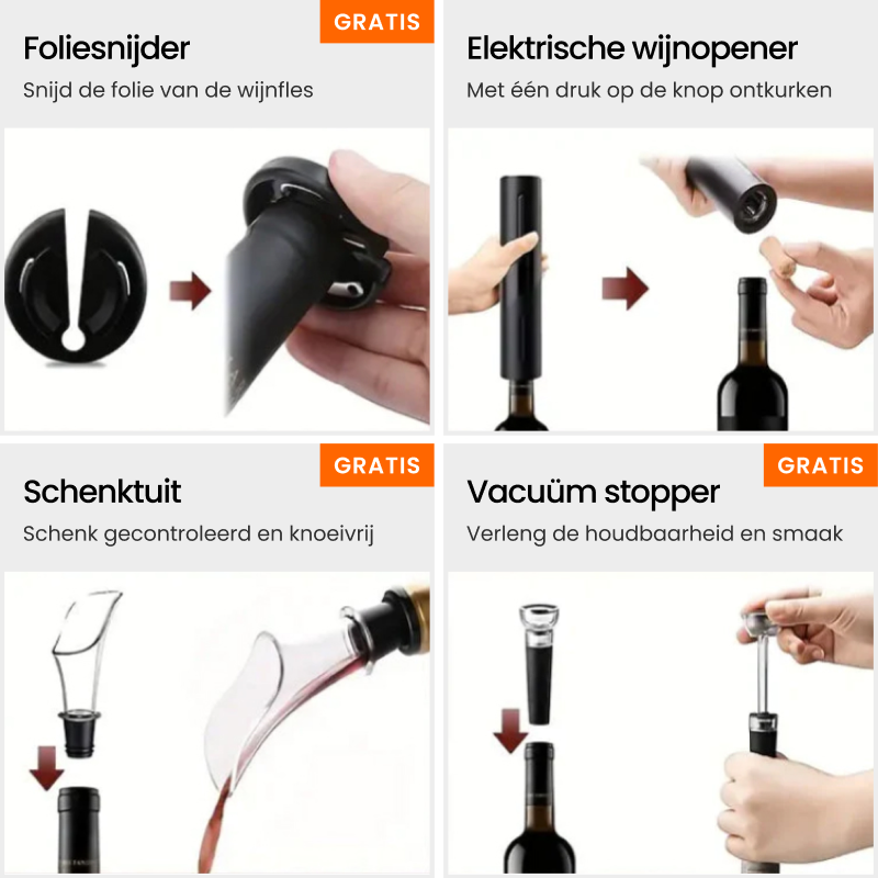 Electric Wine Opener with Battery | Automatic Corkscrew in Stainless Steel & Aluminum Design | Effortless Cork Removal with One Button
