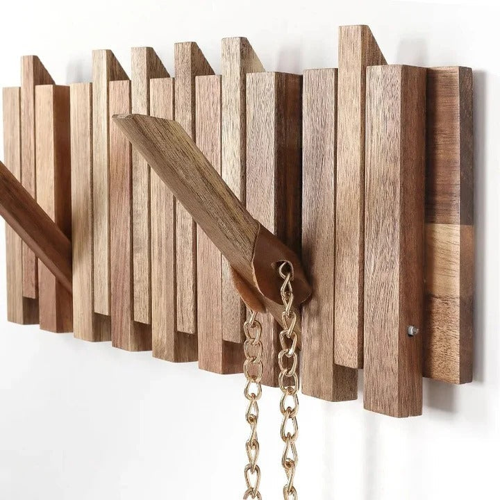 Wall-Mounted Coat Rack in Rustic Style with 8 Flip Hooks