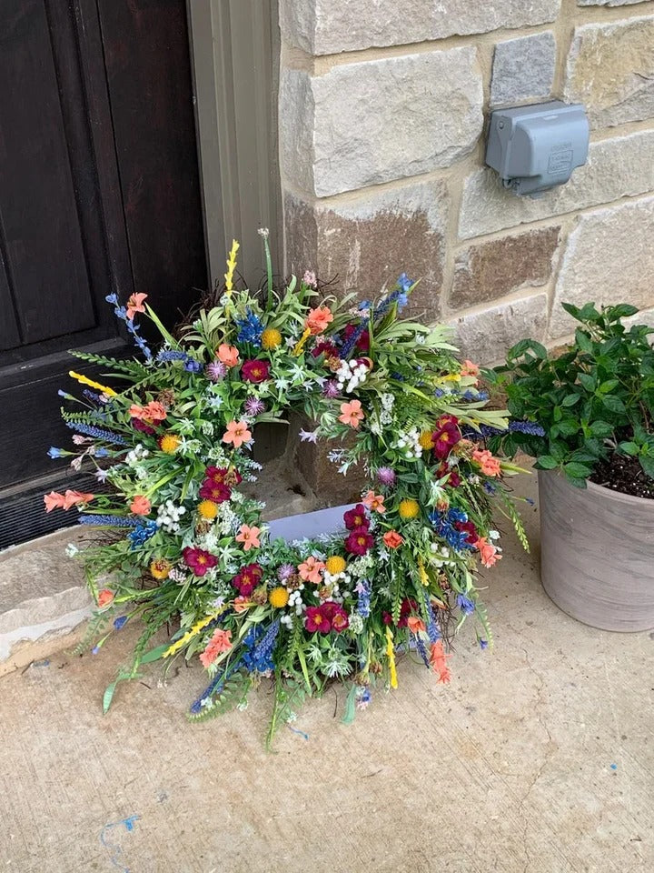 Texas Wildflower Design Floral Wreath for Front Door Decoration