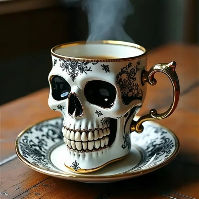 Artistic Hand-Painted Skull Mug – Gothic Nocturnal Decoration