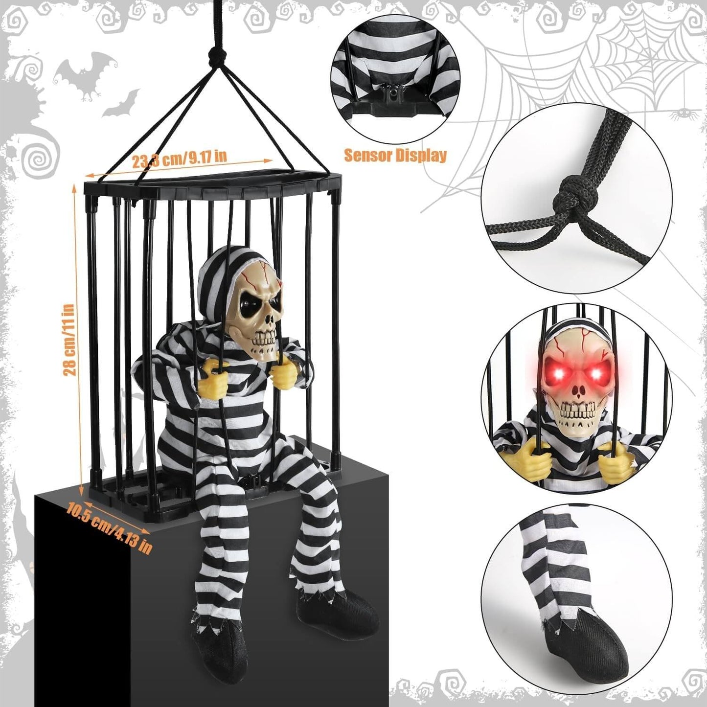 Spooky Halloween Decor – Animated Prisoner in Cage with Sound & Motion