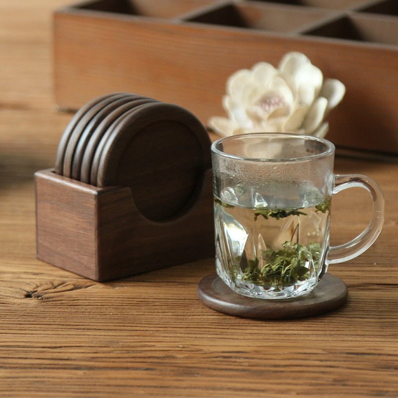 Set of 6 Wooden Coasters in Japanese Design