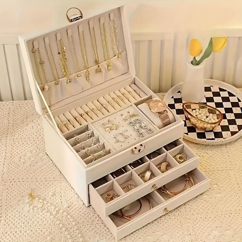 Elegant Three-Tier Jewelry Organizer with Velvet Interior