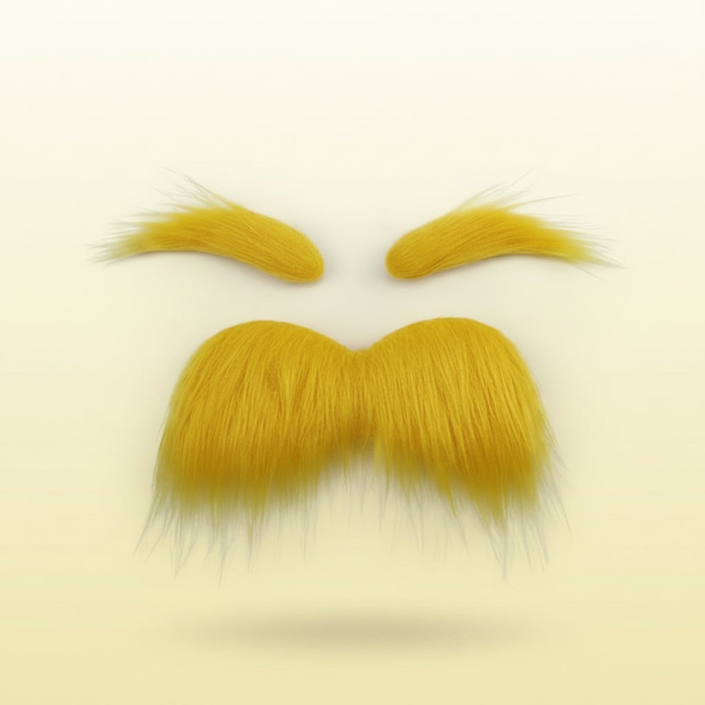 Vibrant Yellow Fake Mustache and Eyebrow Set for Costumes