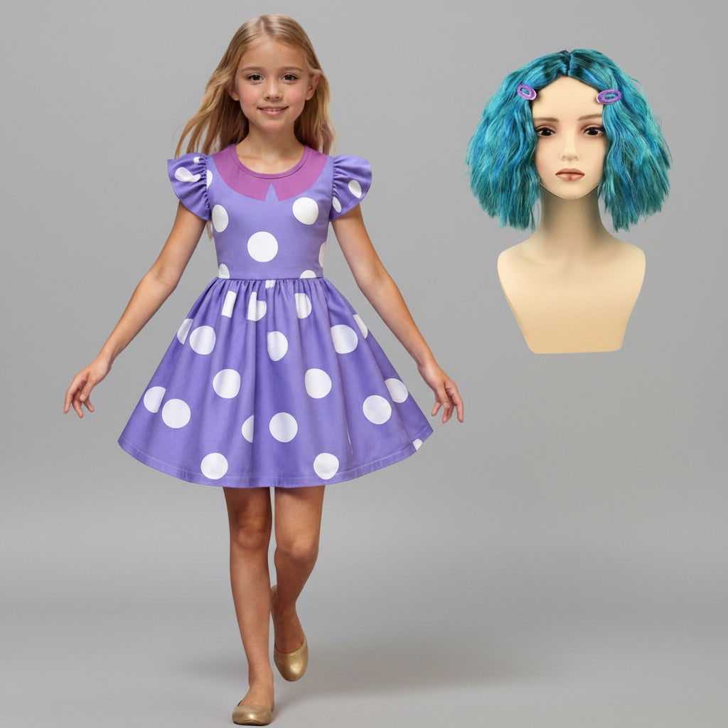 Whimsical Purple Dot Dress for Kids' Halloween Fun