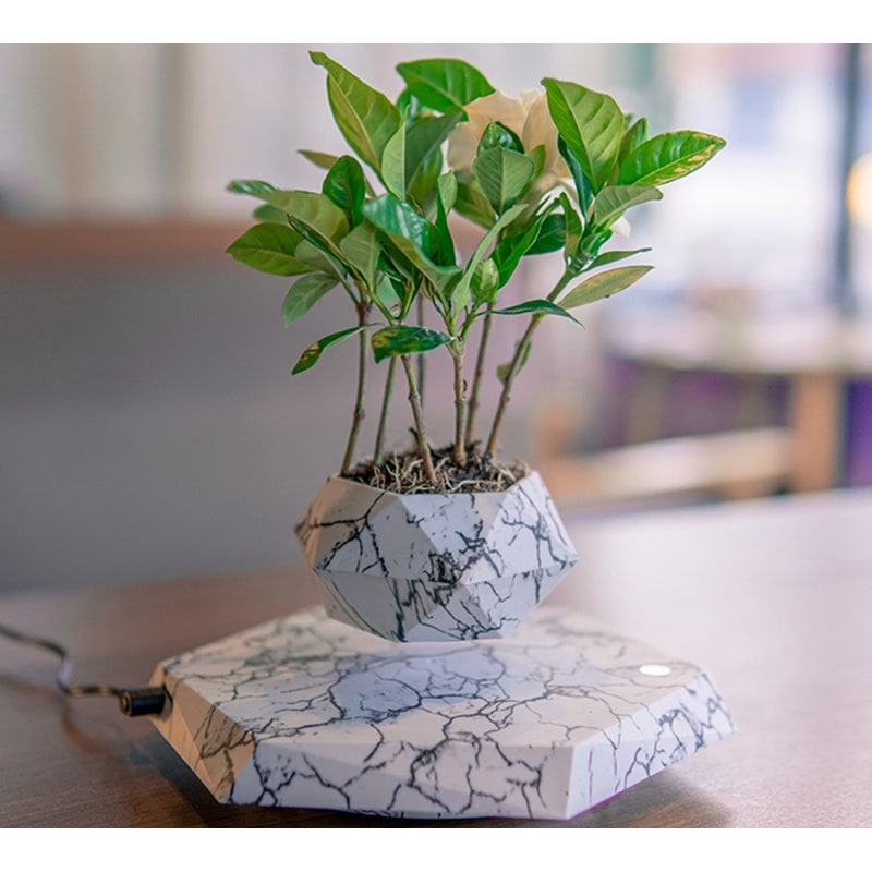 Floating Planter with Elegant Marble Base and 360-Degree Rotation