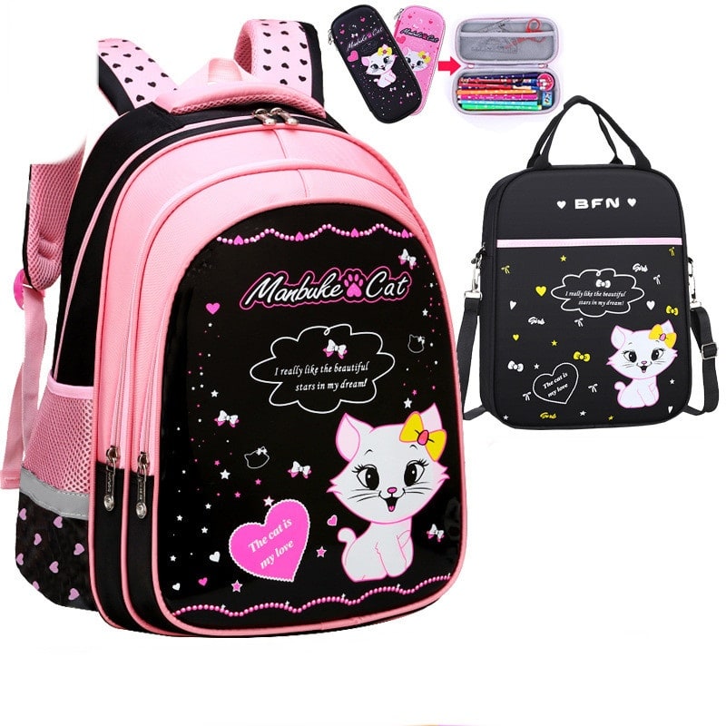 Charming Cat-Themed Backpack Set with Lunch Box & Pencil Case