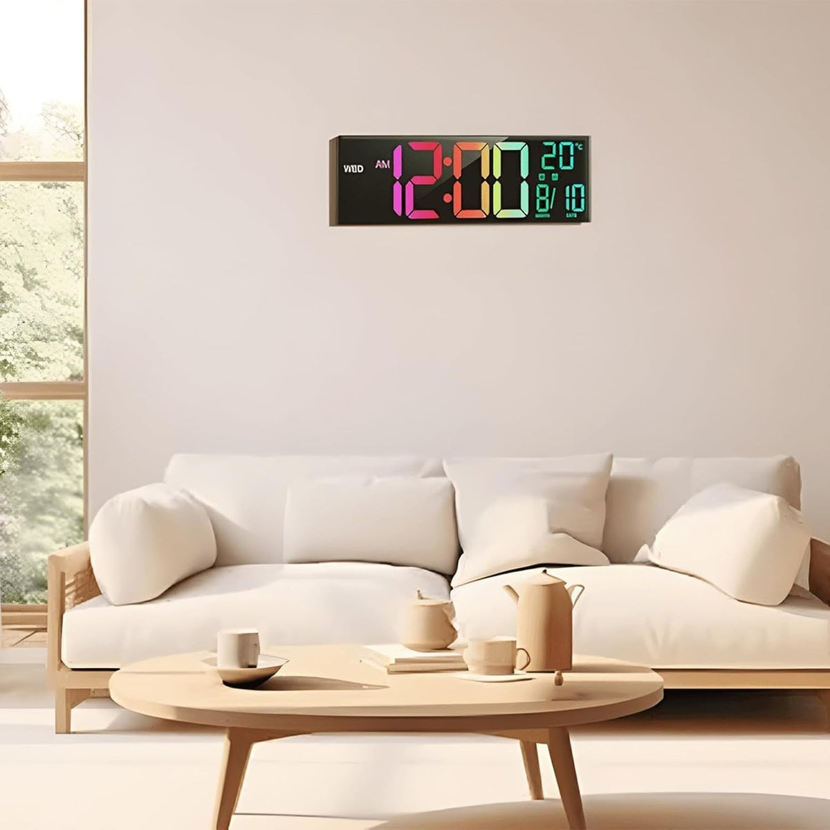 Stylish Oversized LED Wall Clock with Colorful Nightlight