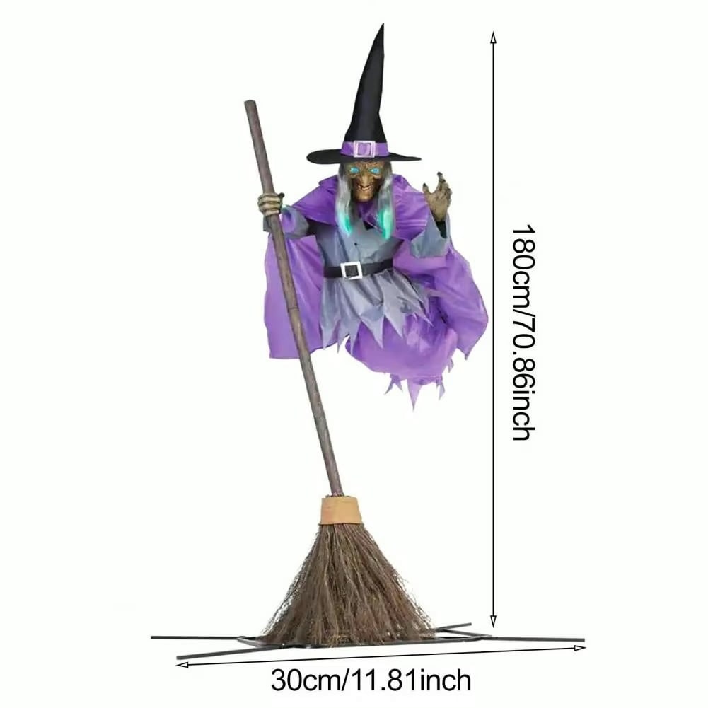 6-Foot Enchanting Witch with LED Eyes and Broomstick Base