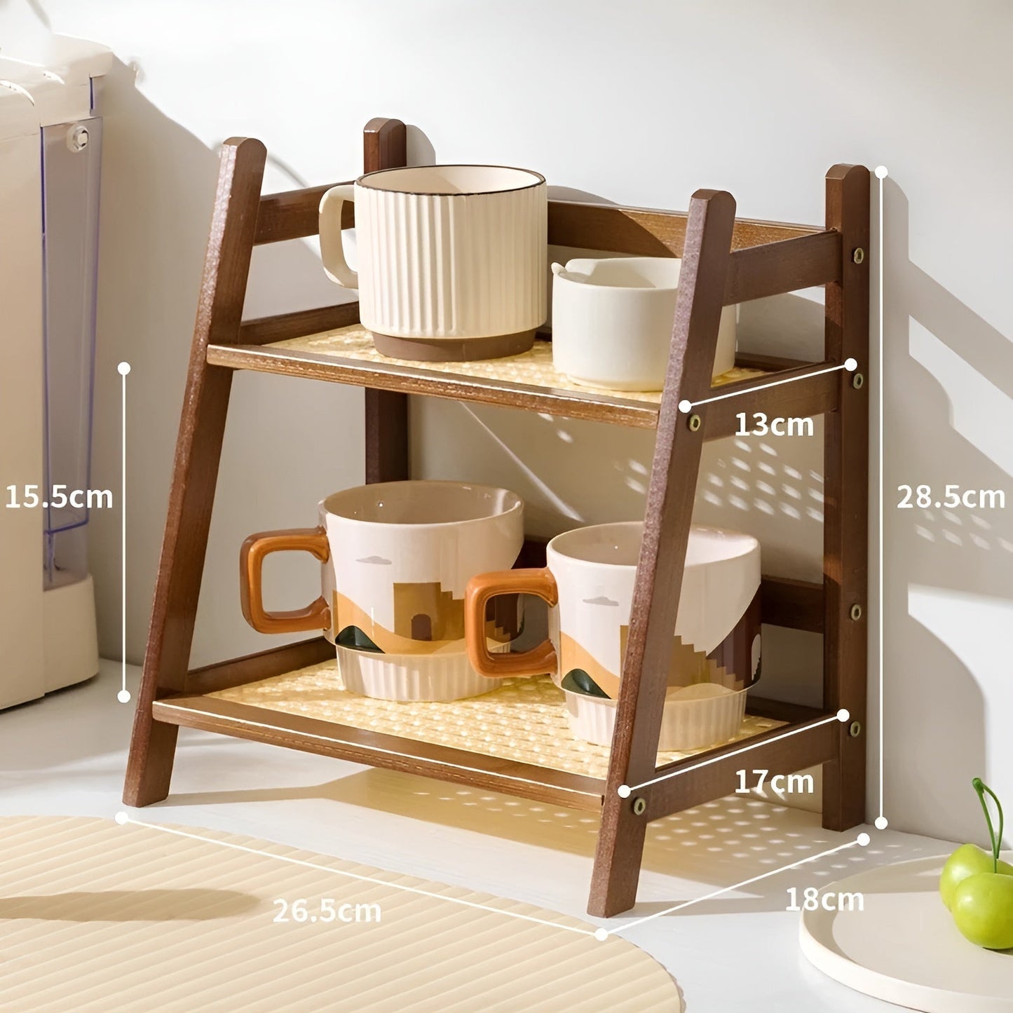 2-Tier Kitchen Organizer Shelf for Cups and Accessories - Bamboo Style