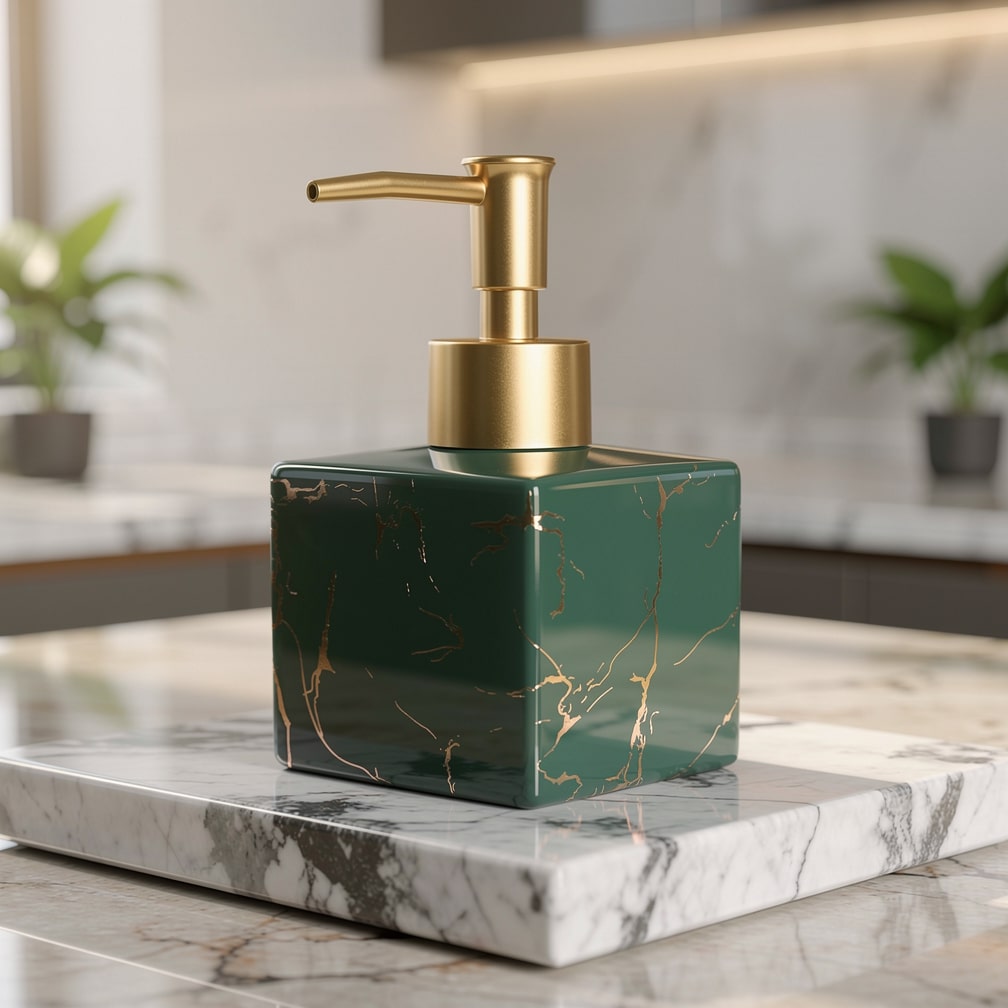 Elegant Marble-Style Soap Dispenser 280ml | Gold Pump | Kitchen & Bath
