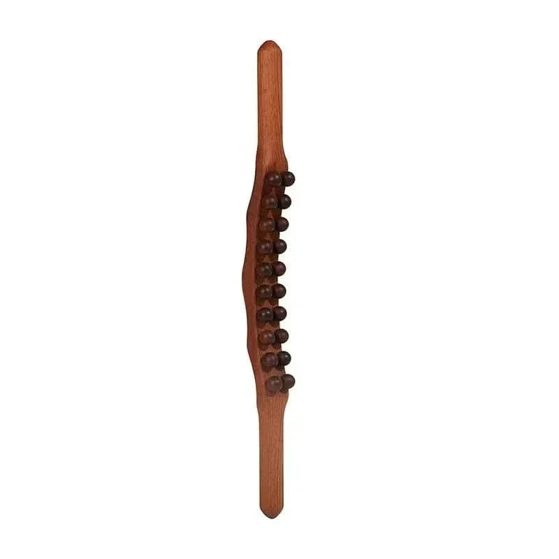 Ergonomic Natural Wood Gua Sha Massage Stick 60 cm with 8 Massage Balls for Back, Neck, and Legs