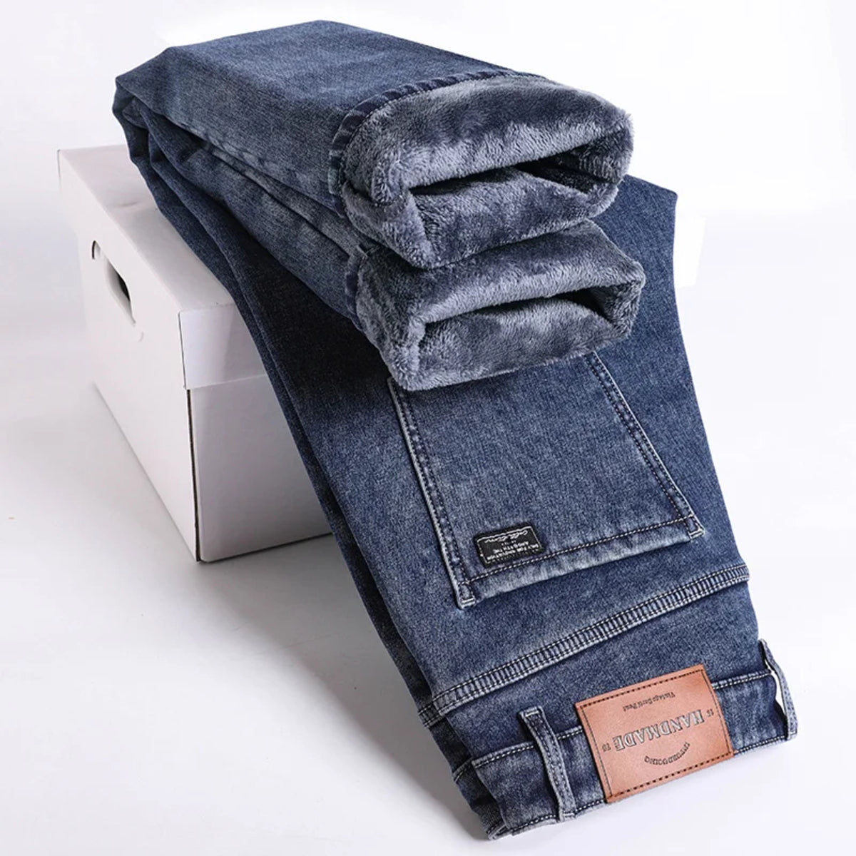 Men's Slim Straight Denim Pants - Warm Elastic Fleece Lined for Winter