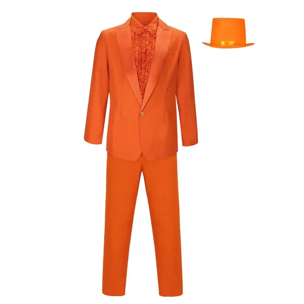Men's Classic Formal Suit Ensemble with Ruffled Shirt & Hat