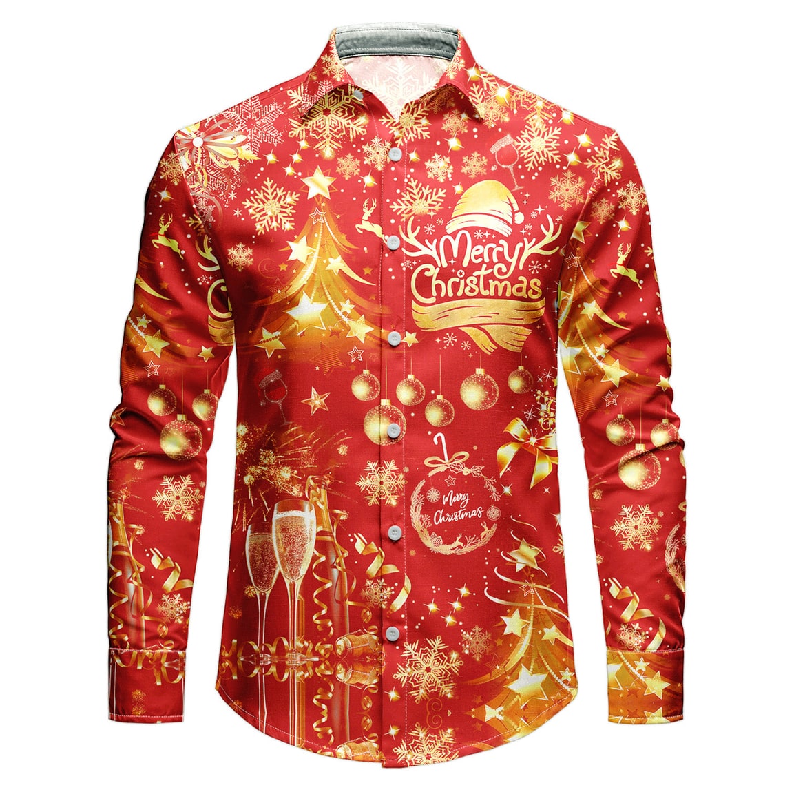 Men's Elegant Holiday Shirt with Gold Accents and Classic Collar