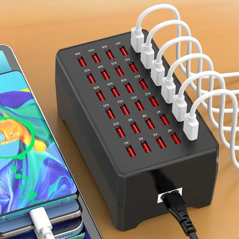 30-Port USB Charging Hub for Efficient Device Management