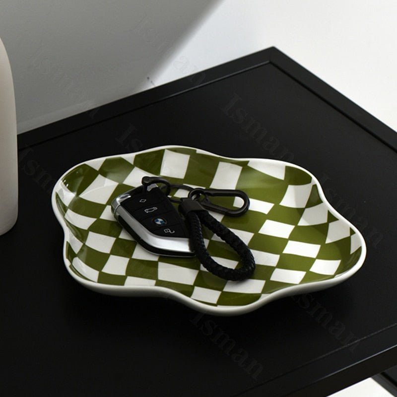 Contemporary Checkered Ceramic Tray for Chic Storage Solutions