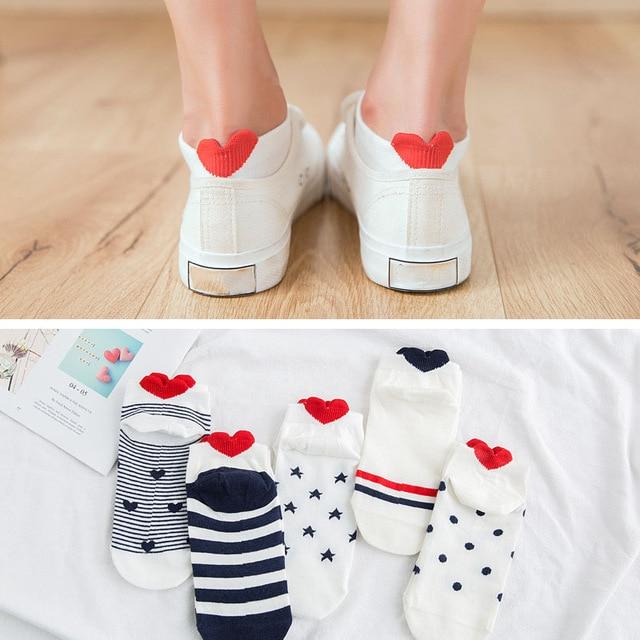Charming Heart Pattern Ankle Socks – 5 Pairs