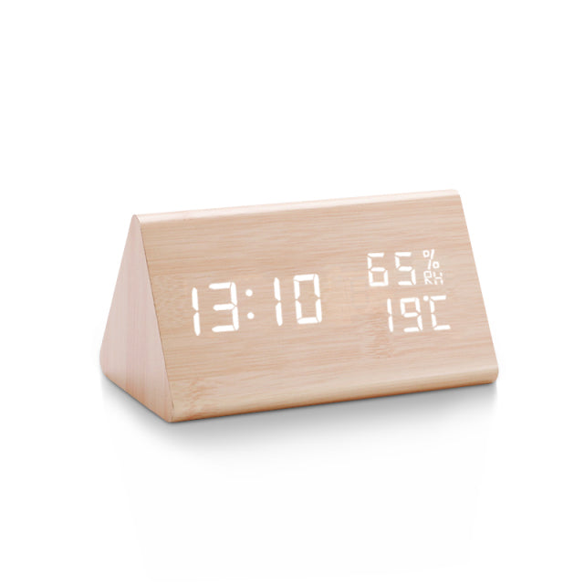 LED Alarm Clock with Digital Wood Finish Display