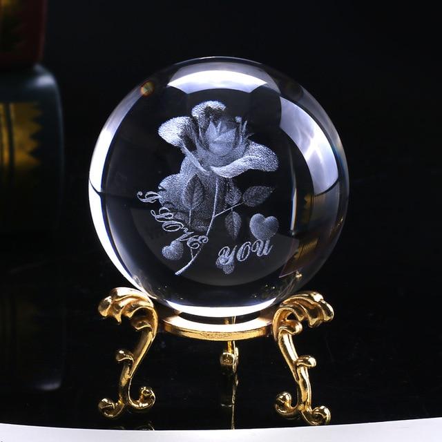 3D Crystal Rose Ball with "I Love You" Message