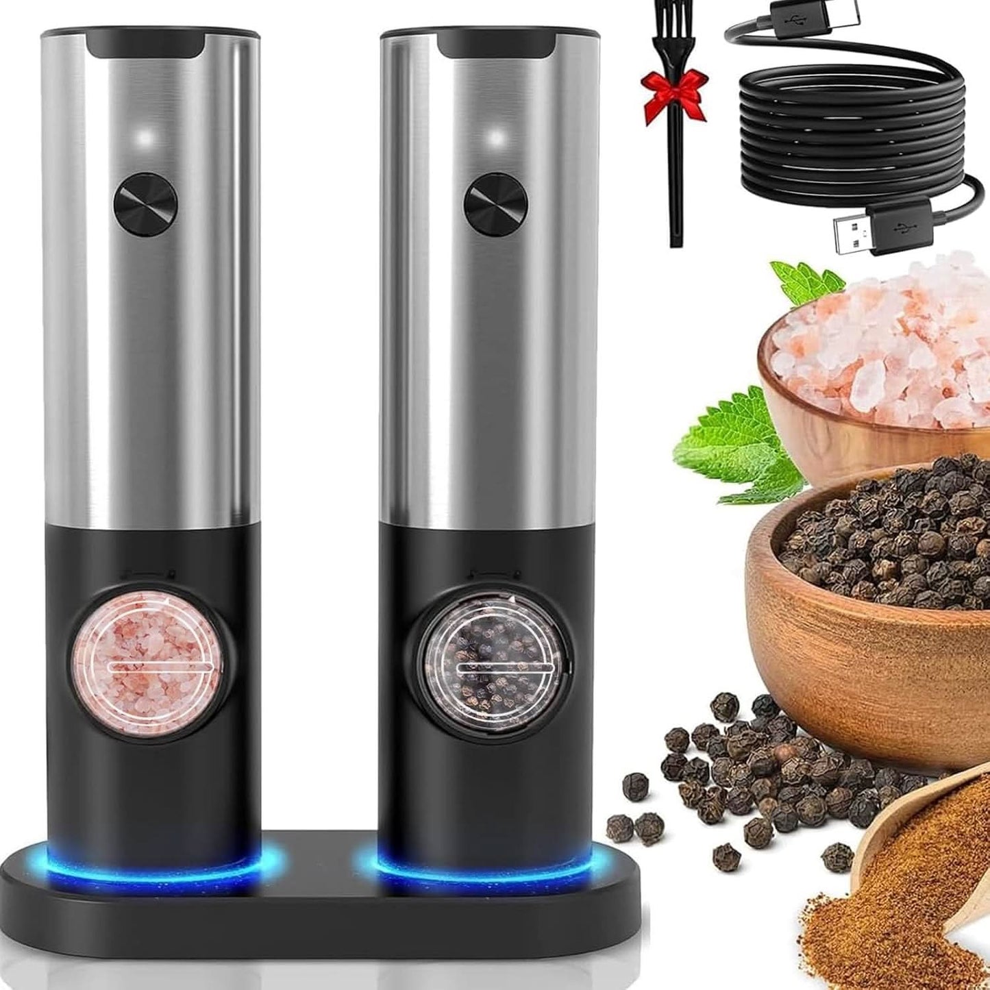 Rechargeable Electric Salt and Pepper Grinder Set