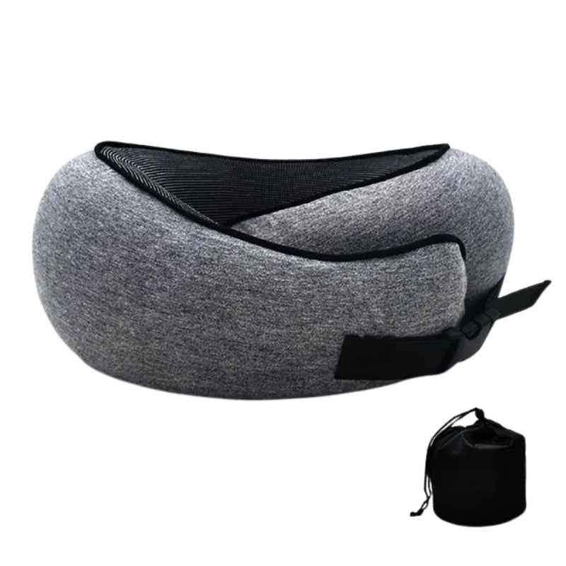 Ergonomic Travel Pillow in Memory Foam with Compression Bag and Strap – 31x26x14 cm for Airplane, Car, and Train