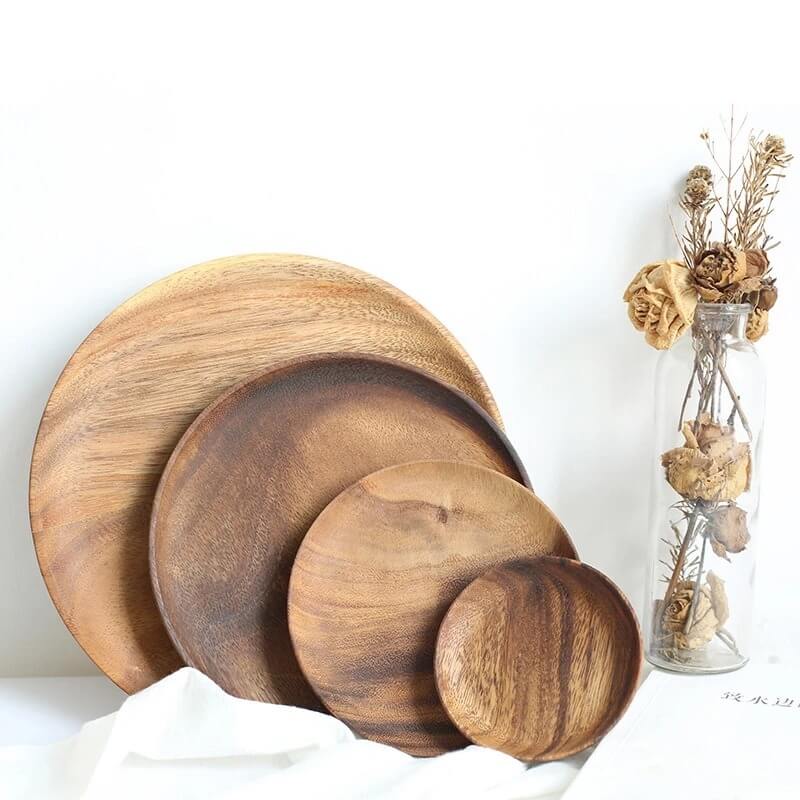 Serving Set of 4 Acacia Wood Plates