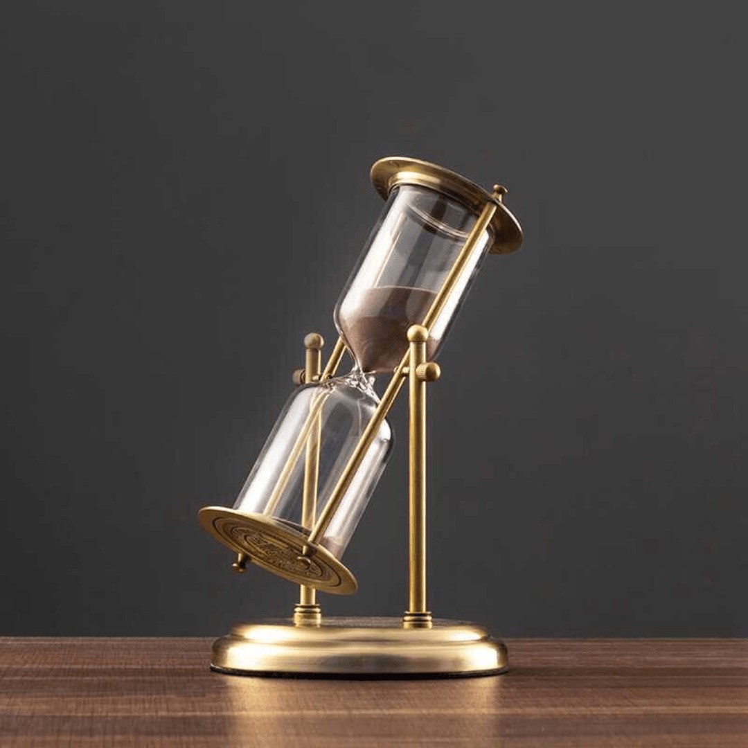 Hourglass with Purple Sand in Antique Brass Finish
