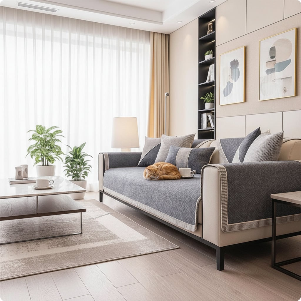 Customizable Non-Slip Sofa Protector with Quilted Design