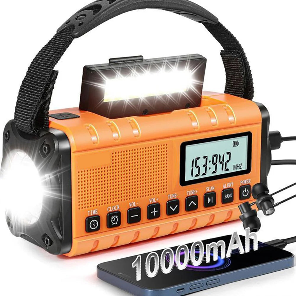 Emergency Radio with Solar and Crank Power, 10000mAh Battery