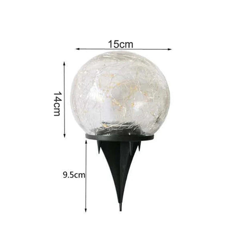Waterproof Garden Path Solar Globe Light with Cracked Glass Design