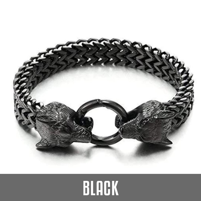 Men's Vintage Wolf Dual-Head Bracelet for Strength