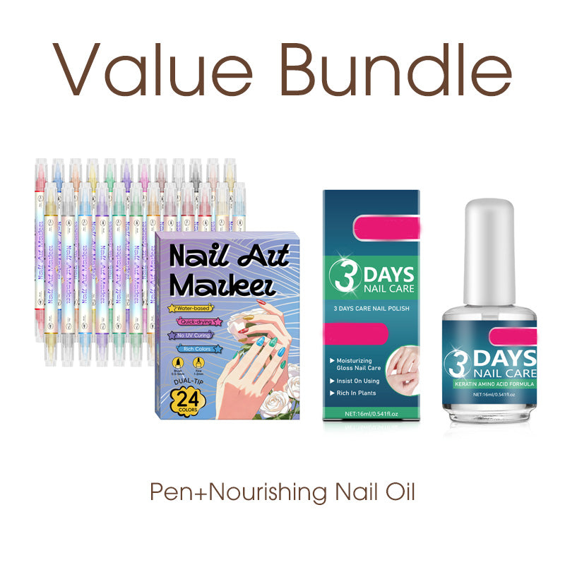 Dual-Tip Nail Art Pen Set | Quick-Drying, Water-Based | 12 or 24 Colors | No UV Lamp Required | Optional Nail Oil