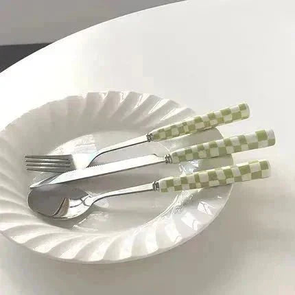 Elegant Tableware Set with Steel Cutlery and Ceramic Handles