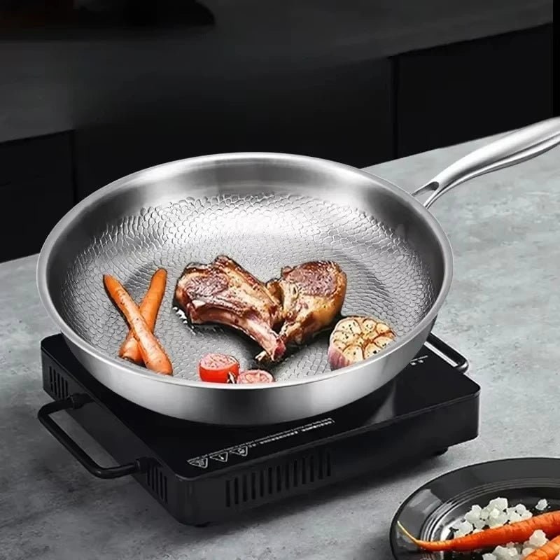 Versatile Titanium-Coated Frying Pan with Durable Steel Design