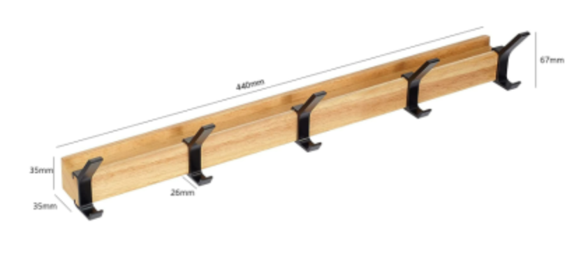 Adjustable Double Hook Wall Coat Rack - Scandinavian Design in Wood and Aluminium
