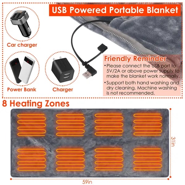 Cozy USB-Connected Fleece Wrap with Adjustable Heating Zones