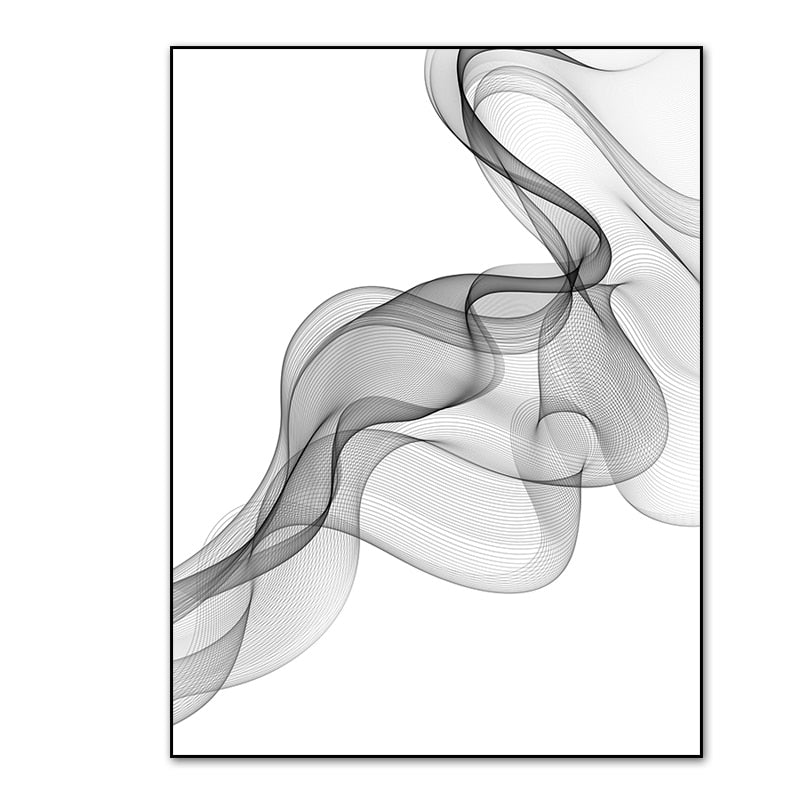 Abstract Wavy Lines in Black and White - Canvas Art Print
