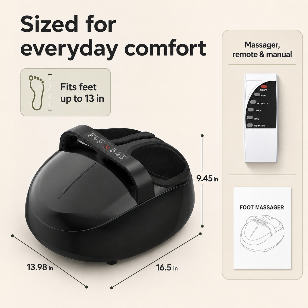 Foot Massager with Heat and Air Compression – 5 Settings, 9 Intensities, LCD Screen & Remote