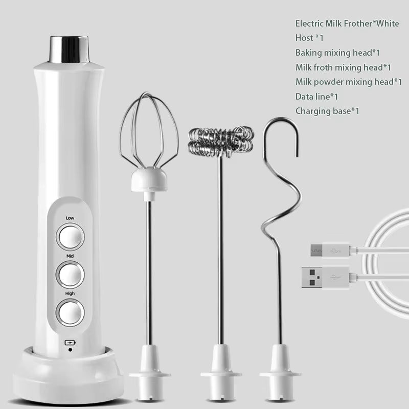 Electric Milk Frother and Whisk for Creamy Beverages