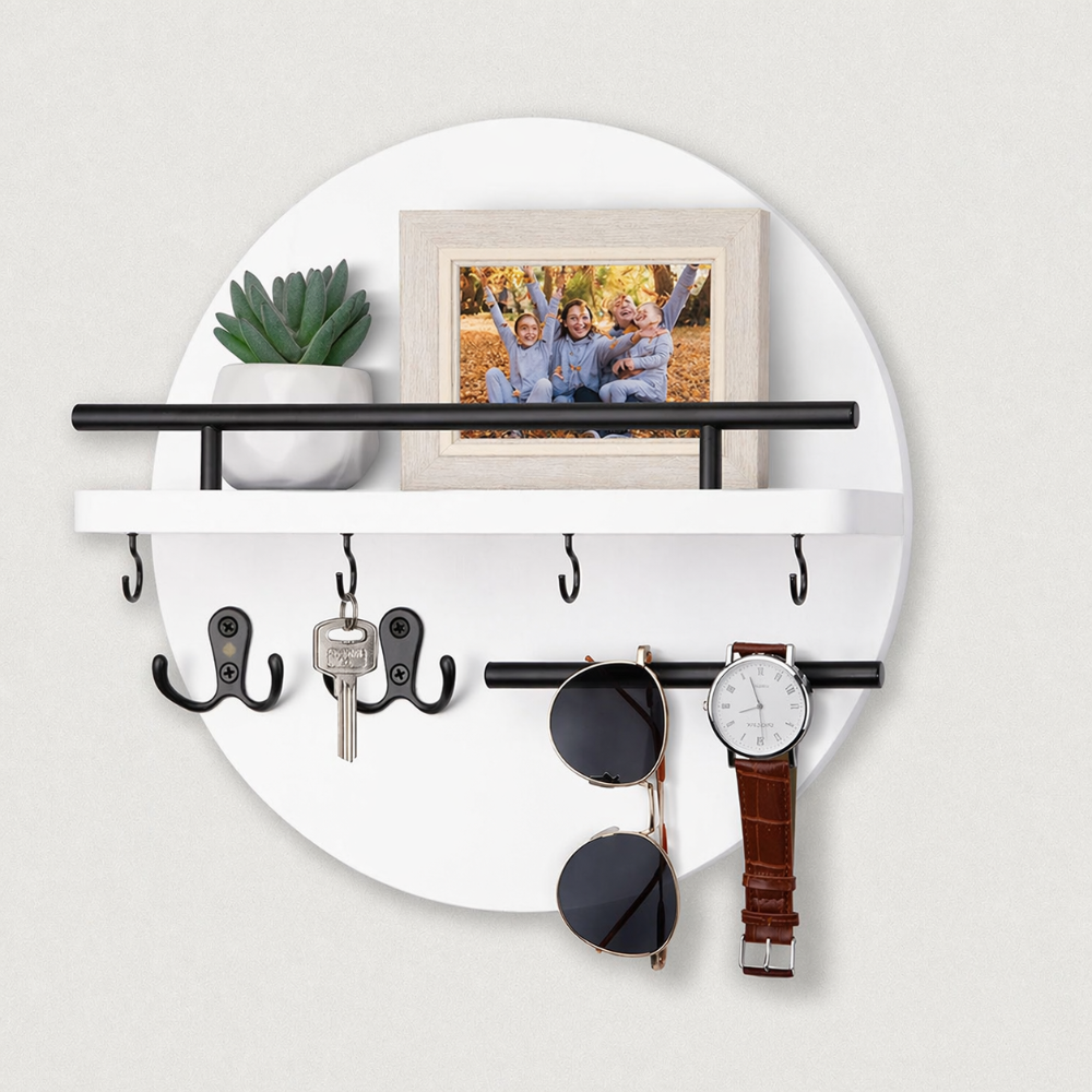 Wall-Mounted Wooden Key Rack and Entryway Organizer Shelf