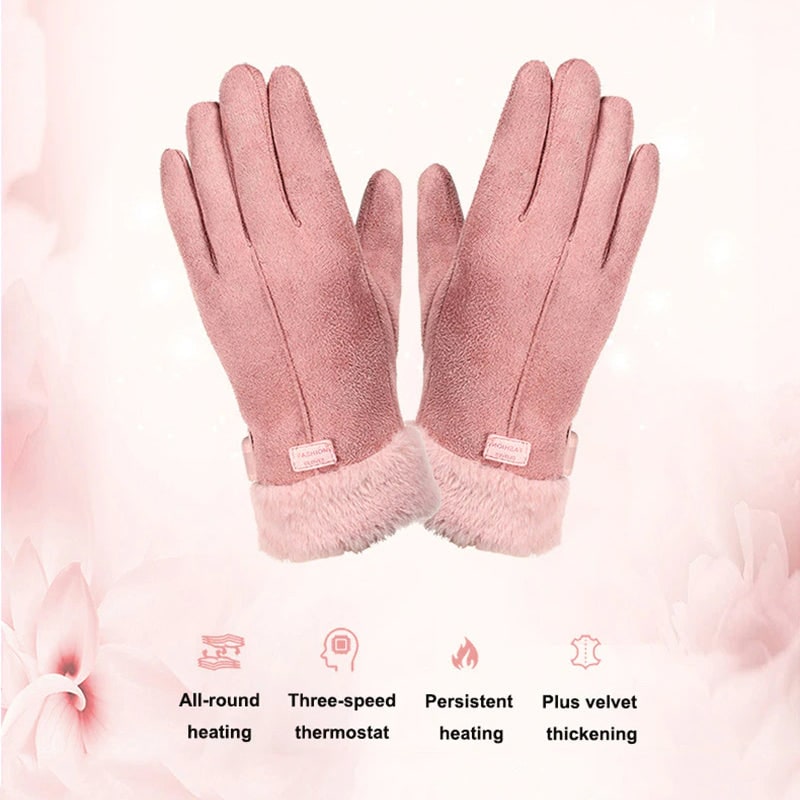 Elegant Battery-Powered Heated Gloves for Women with Luxurious Cuffs