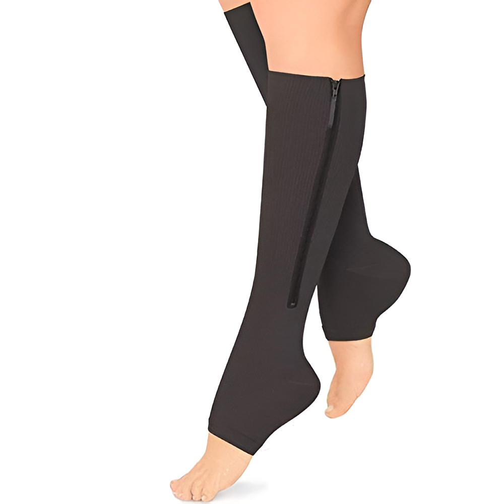 Easy-On Knee High Compression Socks with Open Toe Design