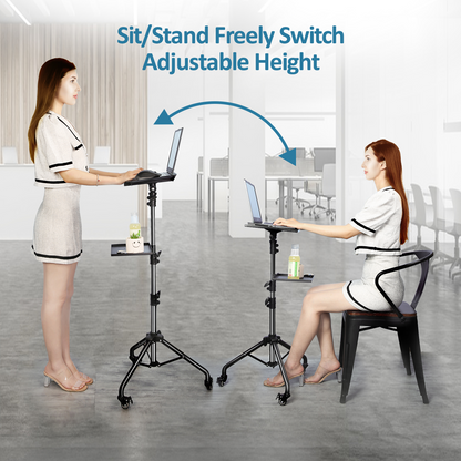 Portable Laptop Stand with Adjustable Height, Removable Wheels, and Dual Trays
