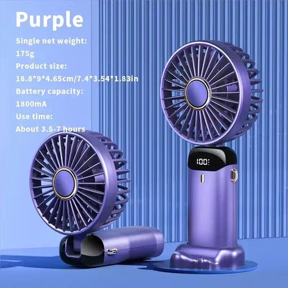 Compact Fan with 5 Speed Settings | 3000 mAh Rechargeable Battery | Foldable Design with LED Display