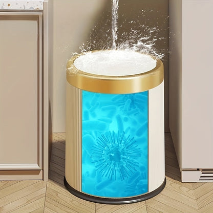 Oval Waste Bin with Gold Lid - Press Top Bathroom Trash Can